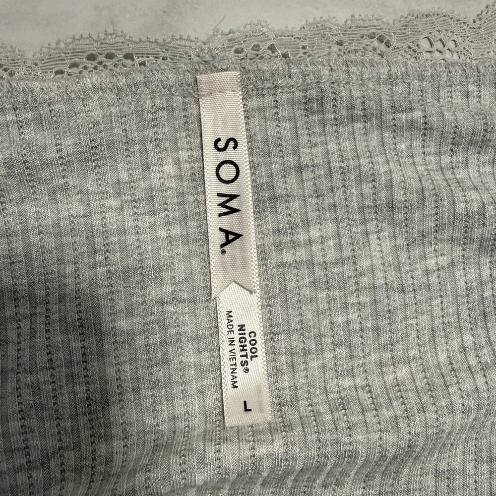 Soma Cool Nights Ribbed Pajama Top Set of 2 Size L Lilac Gray Lace Trim Henley - Picture 10 of 11